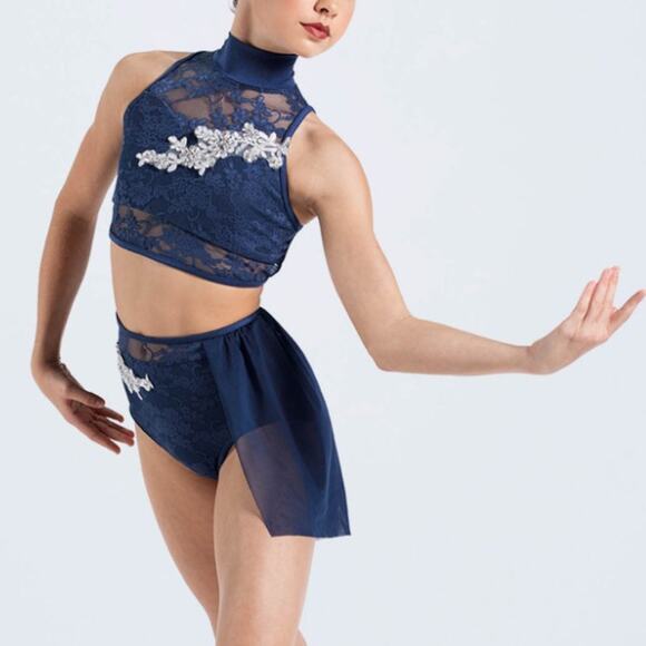 Weissman Elite 2pc Turning Page Dance Outfit, Junior Girl's Size M 8\10 - Navy - Picture 1 of 13
